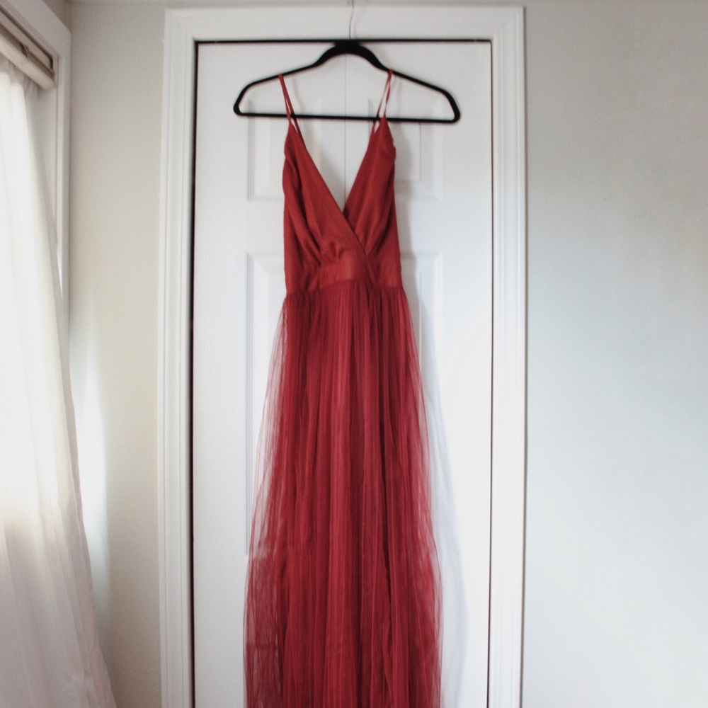 Floor-length red dress